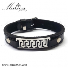دستبند چرم طبیعی اسلیمی نقره ای مردانه و پسرانه مارون MMD49